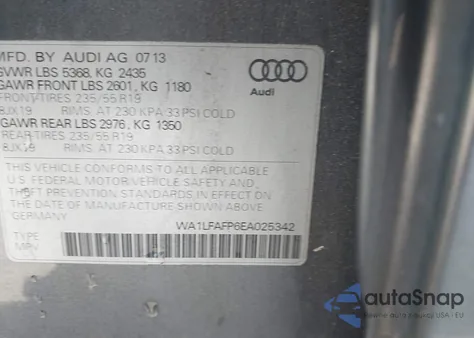 2014 Audi Q5 2.0T Premium из США, поврежденный, VIN WA1LFAFP6EA025342